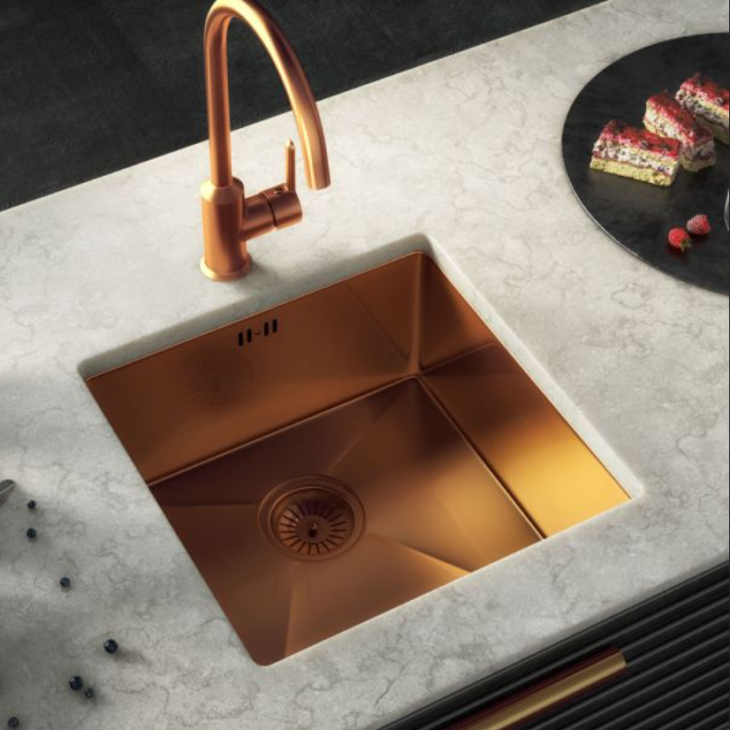 Ellsi Elite Brushed Copper Undermounted Or Inset Kitchen Sink 440mm & Waste - Image 4