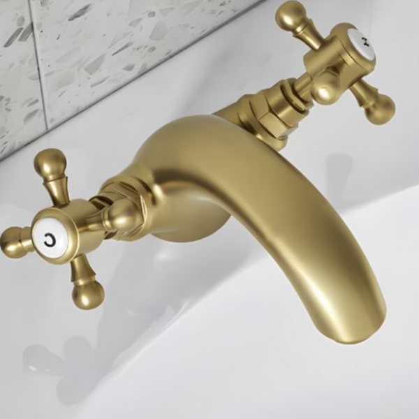 Sognare Traditional Basin Mixer Tap & Waste - Brushed Brass - Image 3