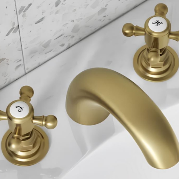 Sognare Traditional 3 Hole Basin Mixer Tap - Brushed Brass - Image 2