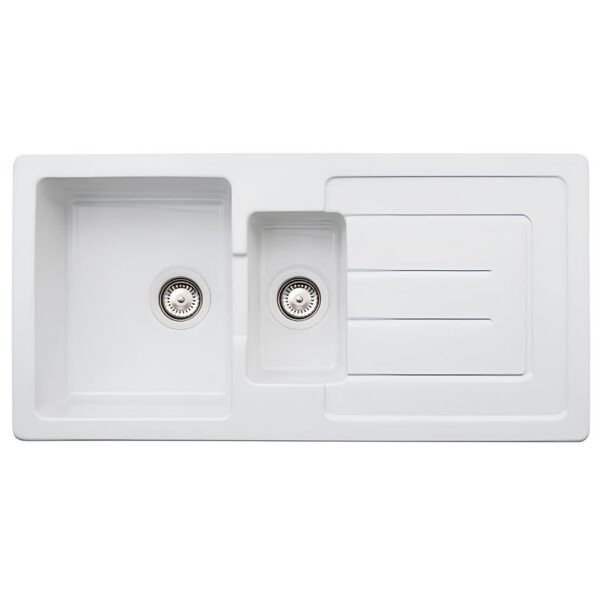 Abode Acton 1.5B & Drainer Ceramic Inset Reversible Kitchen Sink – White