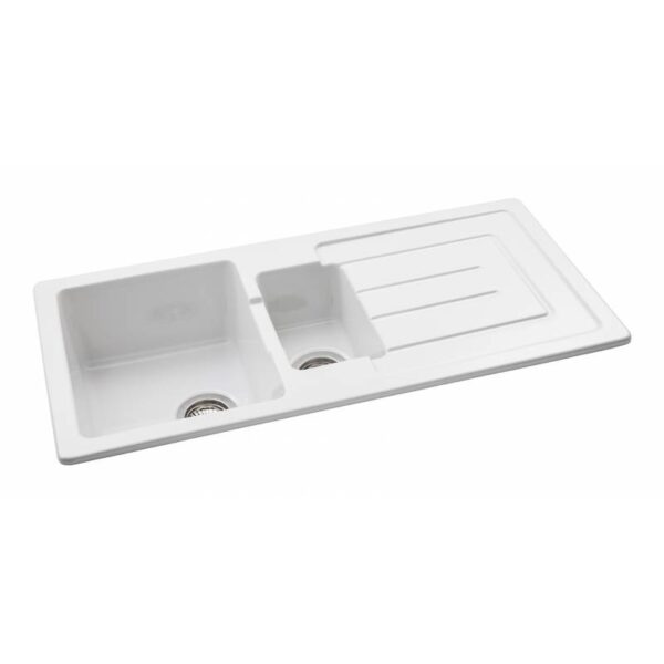 Abode Acton 1.5B & Drainer Ceramic Inset Reversible Kitchen Sink – White - Image 3