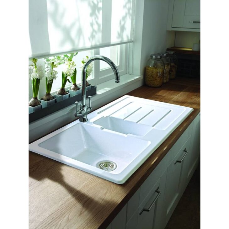 Abode Acton 1.5B & Drainer Ceramic Inset Reversible Kitchen Sink – White - Image 2