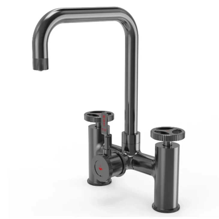 Ellsi 3 in 1 Industrial Bridge Hot Water Kitchen Sink Mixer - Gun Metal - Image 2