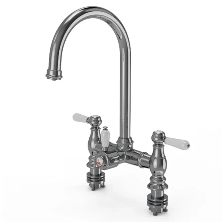 Ellsi 3 in 1 Traditional Bridge Hot Water Kitchen Sink Mixer - Chrome - Image 2