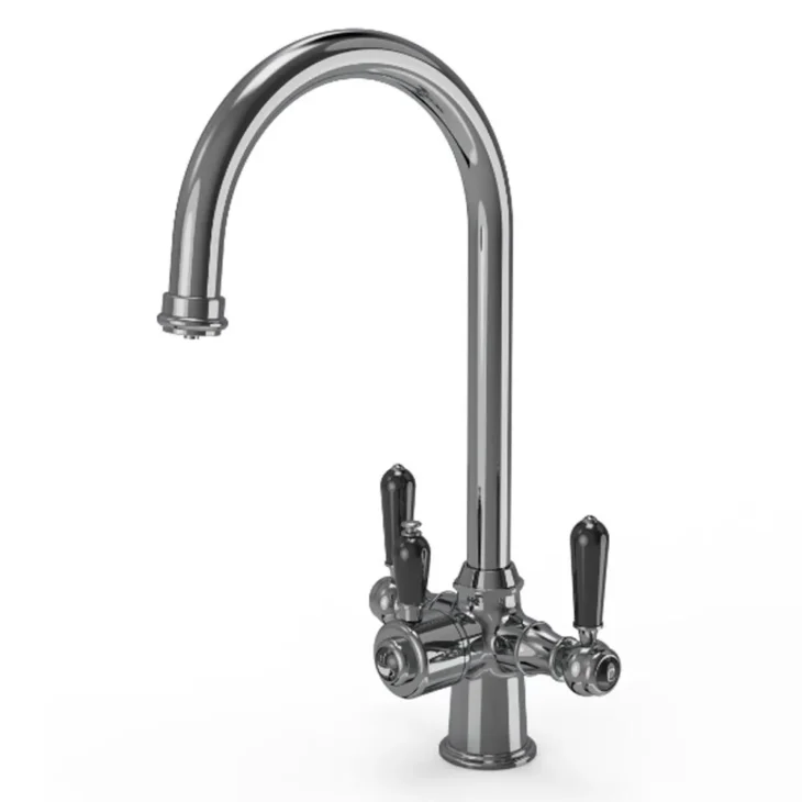 Ellsi 3 in 1 Cruciform Hot Water Kitchen Sink Mixer Chrome/Black - Image 3