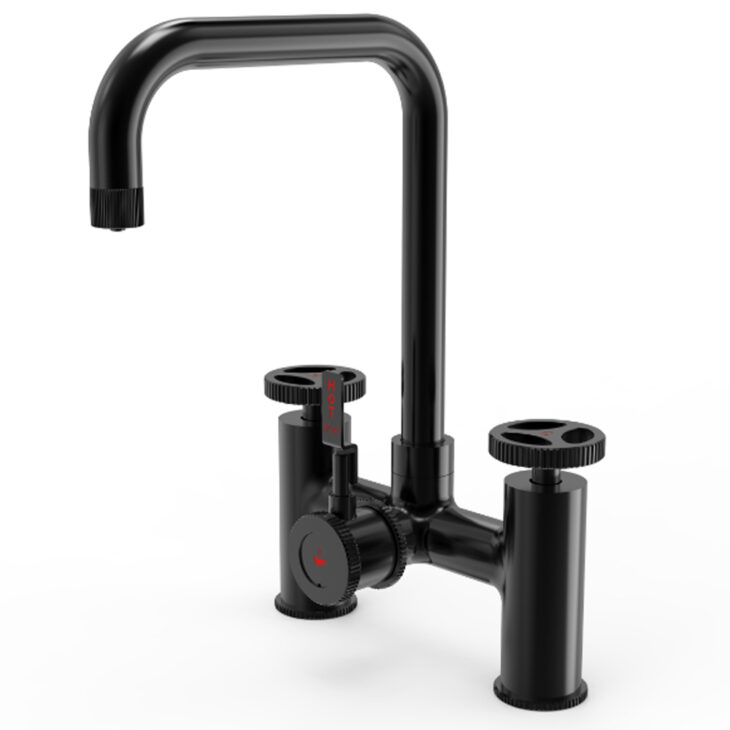 Ellsi Industrial Bridge 3 In 1 Hot Water Kitchen Sink Tap with Boiler and Filter - Matt Black - Image 2