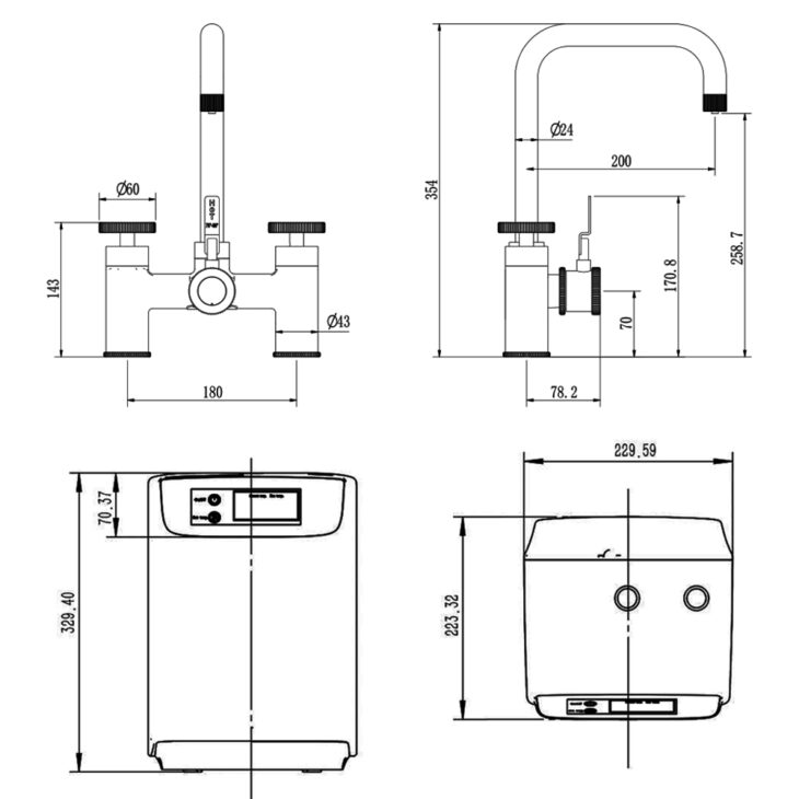 Ellsi Industrial Bridge 3 In 1 Hot Water Kitchen Sink Tap with Boiler and Filter - Chrome - Image 2