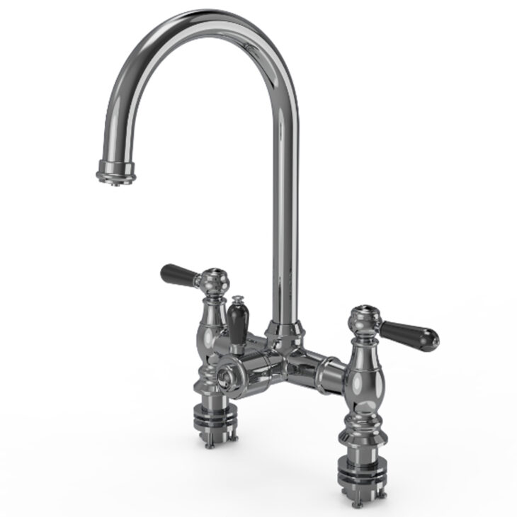 Ellsi Traditional Bridge 3 In1 Hot Water with Boiler and Filter - Black Ceramic Levers - Chrome - Image 3
