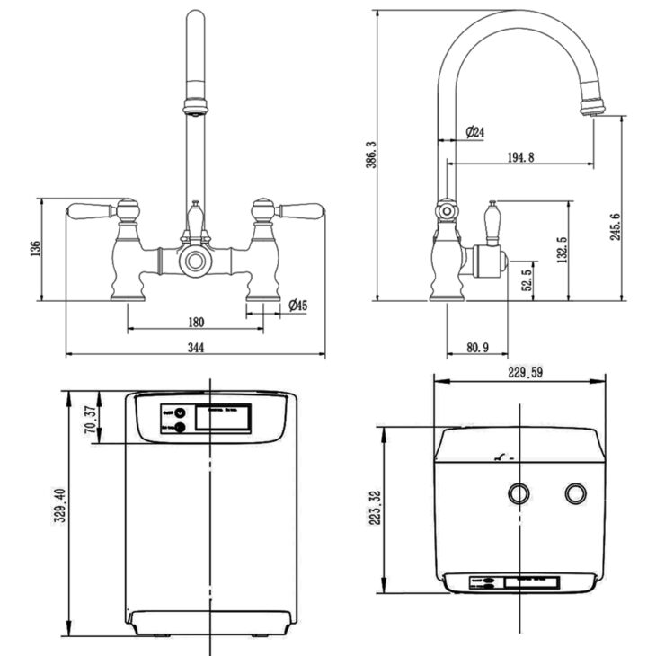 Ellsi Traditional Bridge 3 In1 Hot Water with Boiler and Filter - Black Ceramic Levers - Chrome - Image 2