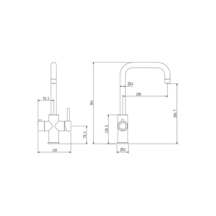 Ellsi 4 in 1 Hot Water Kitchen Sink Mixer Tap Brushed Brass - Image 2