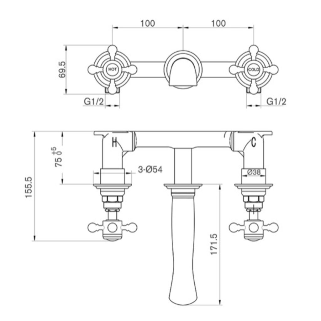 Traditional Wall Mounted Basin Mixer Tap - Brushed Brass - Image 2
