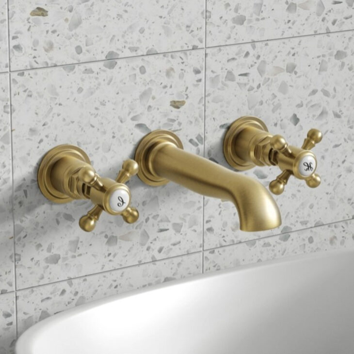 Traditional Wall Mounted Basin Mixer Tap - Brushed Brass - Image 3