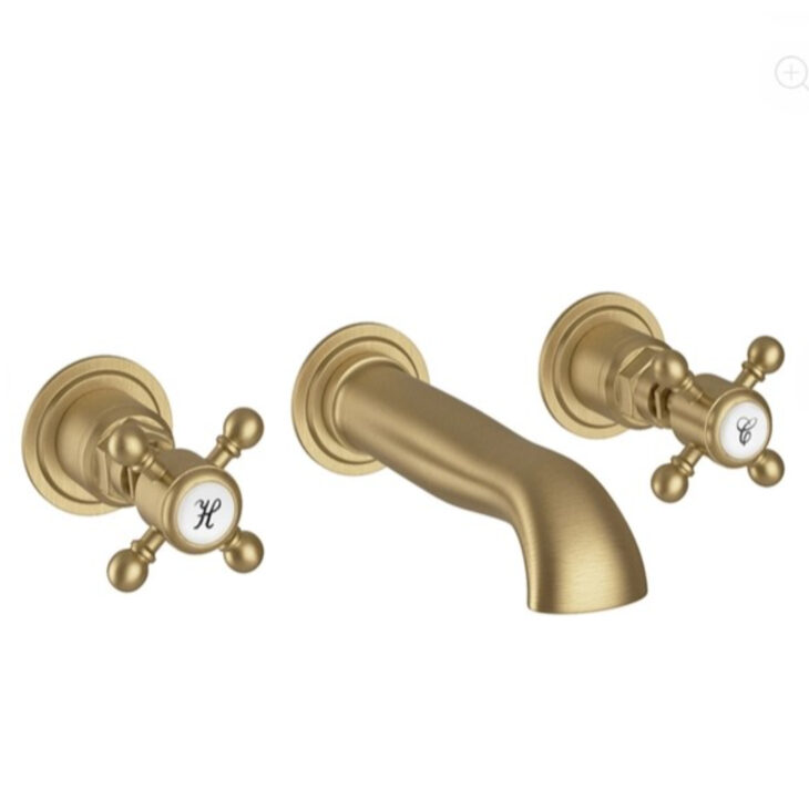 Traditional Wall Mounted Basin Mixer Tap - Brushed Brass
