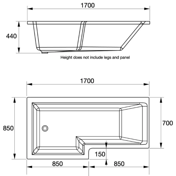 Titan L-Shape Shower Bath with Black Bath Screen – Left/Right-Handed – 1500mm to 1800mm - Image 5