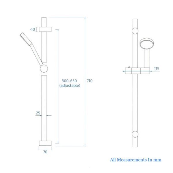 Matt Black Round Thermostatic Bar With Shower Rail Kit - Image 5
