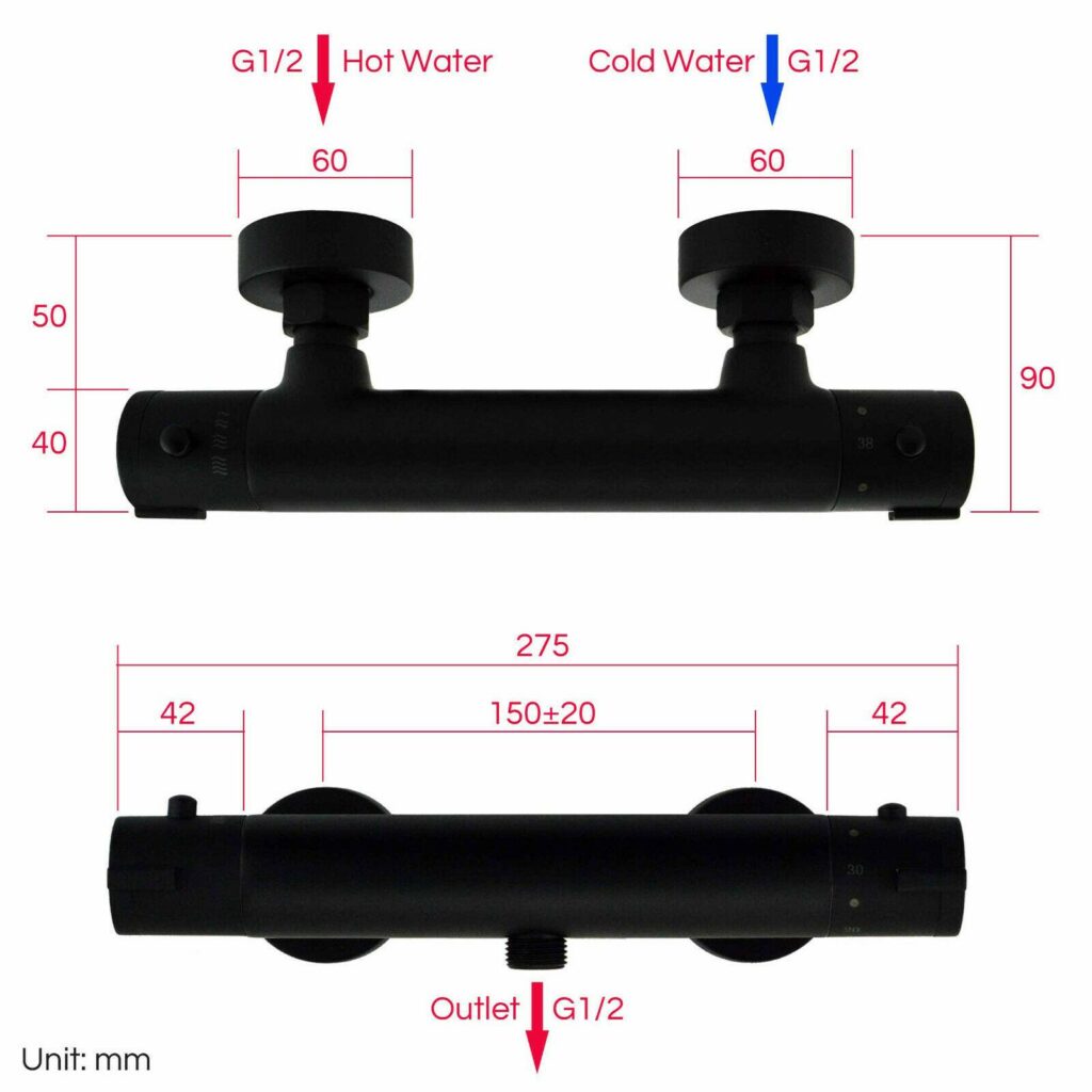 Matt Black Round Thermostatic Bar With Shower Rail Kit - Image 3