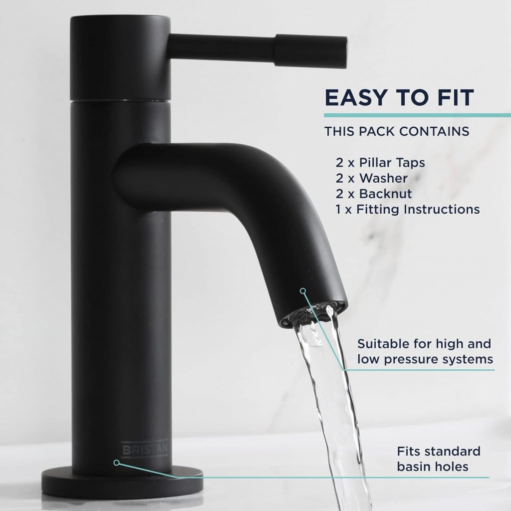 Bristan Mila Basin Pillar Taps MI 1/2 BLK - Matt Black - Image 5