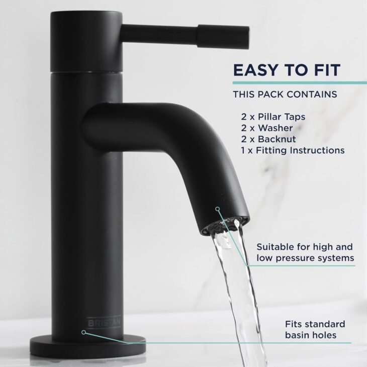 Bristan Mila Basin Pillar Taps MI 1/2 BLK - Matt Black - Image 5