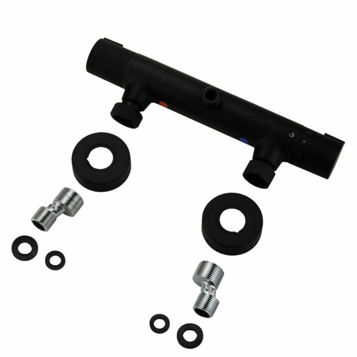 Matt Black Round Thermostatic Bar With Shower Rail Kit - Image 4