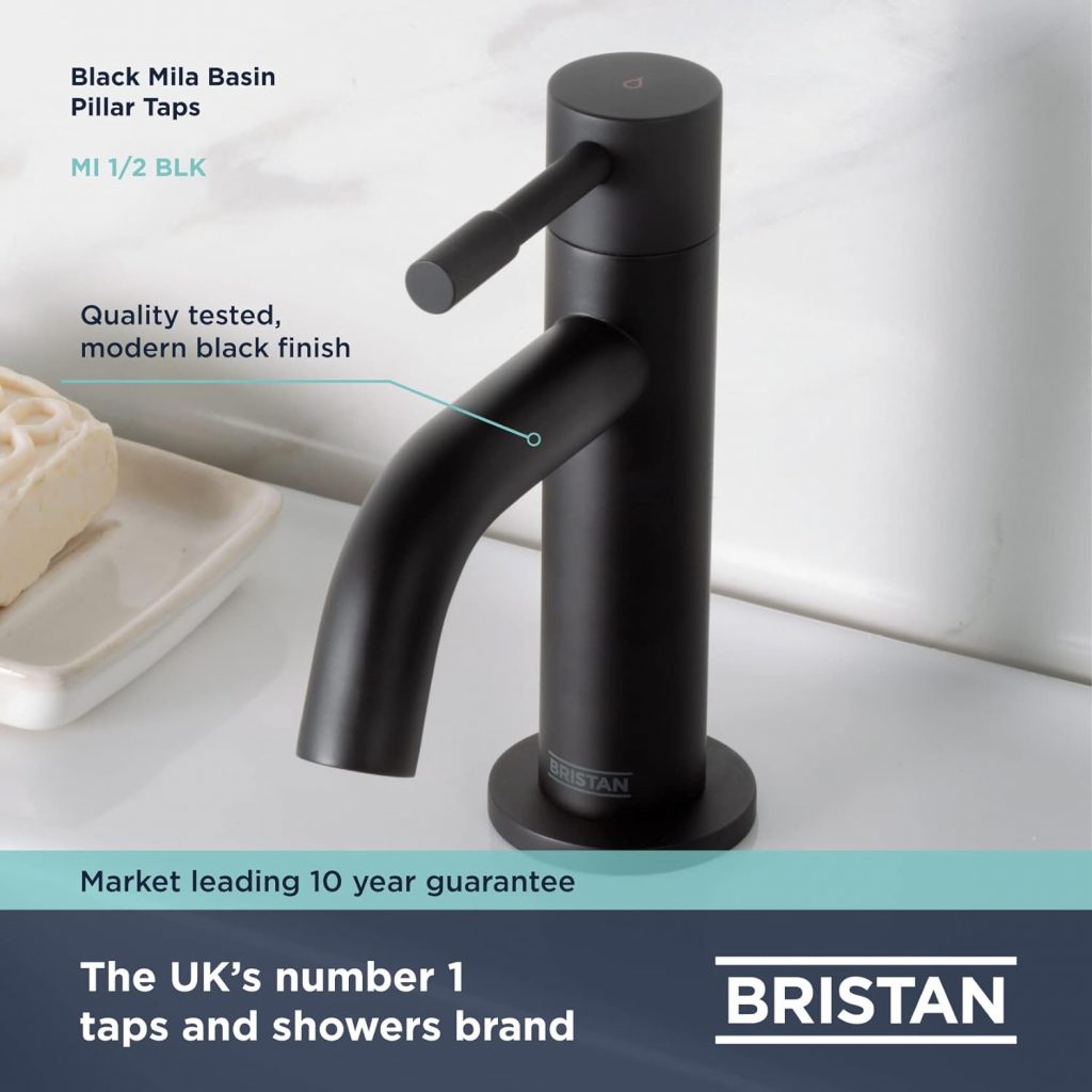 Bristan Mila Basin Pillar Taps MI 1/2 BLK - Matt Black - Image 3