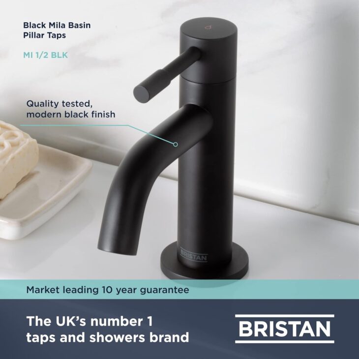 Bristan Mila Basin Pillar Taps MI 1/2 BLK - Matt Black - Image 3