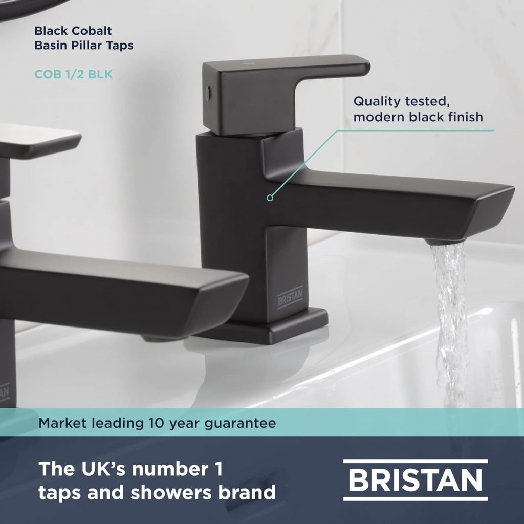 Bristan Cobalt Basin Pillar Taps (COB 1/2 BLK) - Matt Black - Image 5