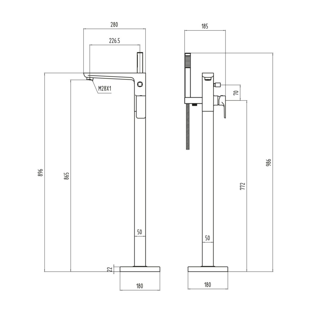 Muro Freestanding Bath Shower Mixer - Matt Black - Image 2