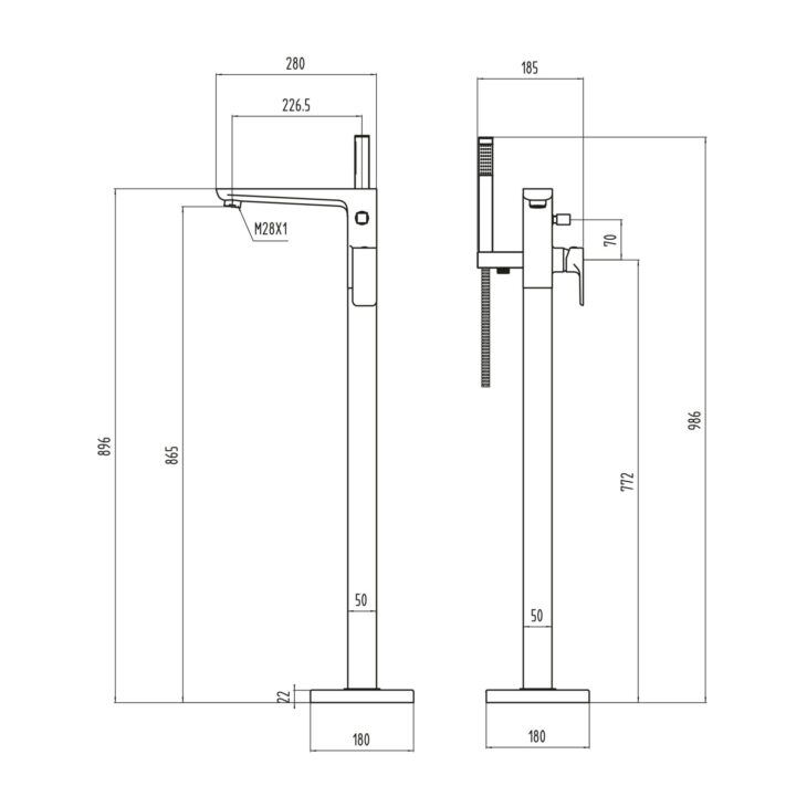 Muro Freestanding Bath Shower Mixer - Matt Black - Image 2