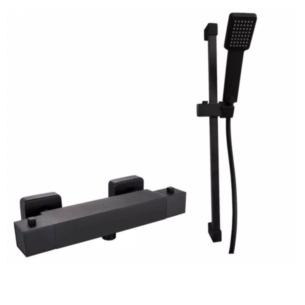 Square Matt Black Thermostatic Bar With Shower Slider Kit