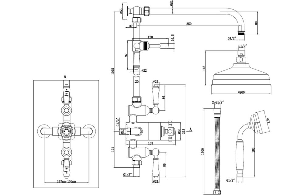 Brushed Brass Traditional Shower Mixer Kit - Image 2