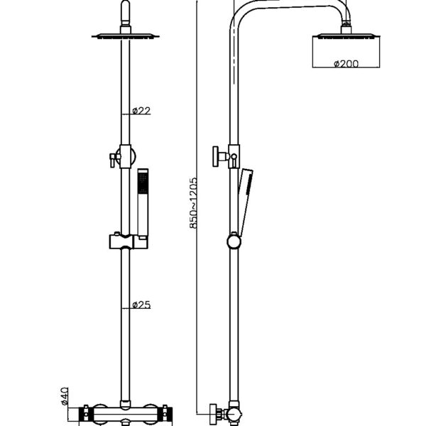 Core Chrome Round Rigid Riser Mixer Shower - Image 3