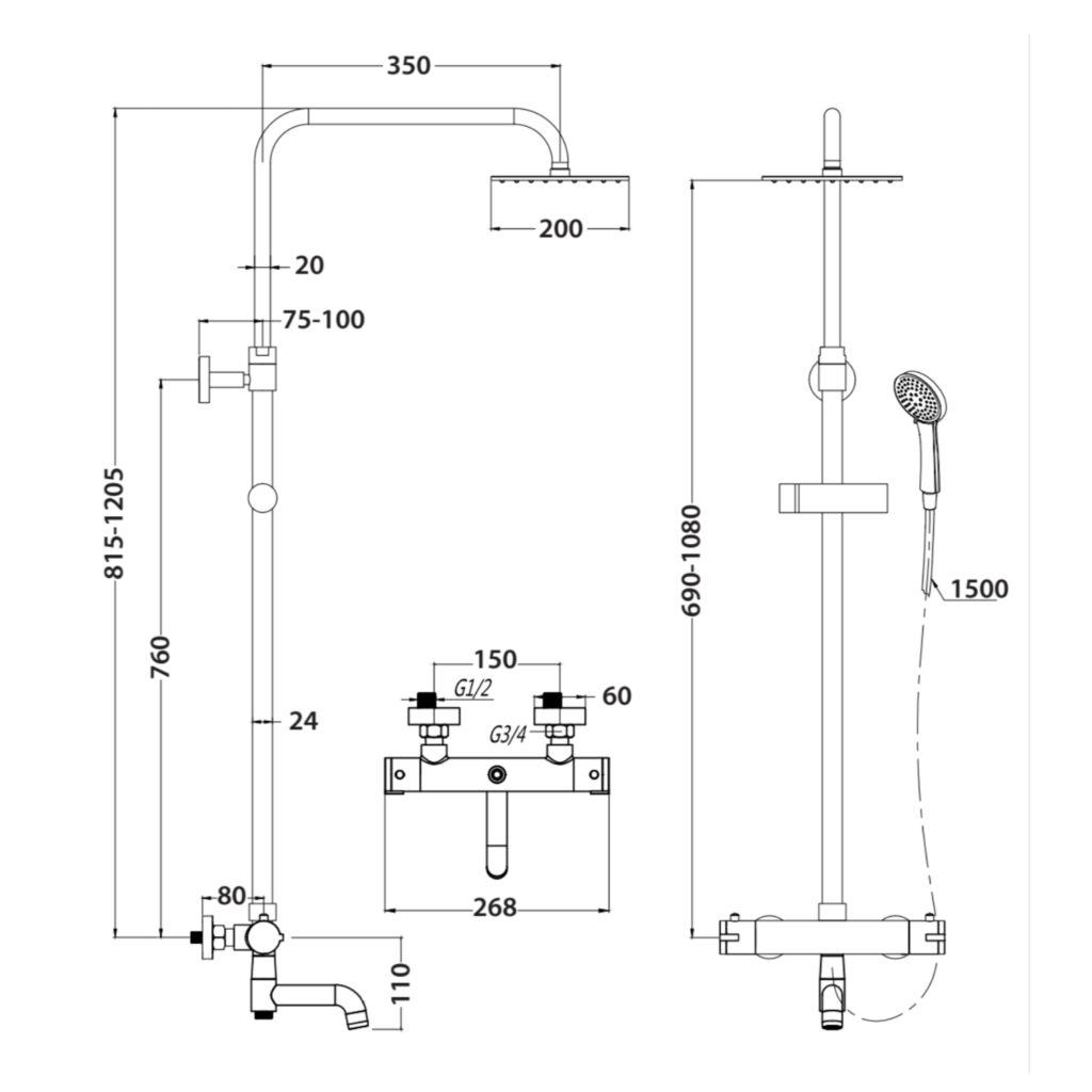 Solar Chrome Rigid Riser Shower Set With Bath Filler - Image 3