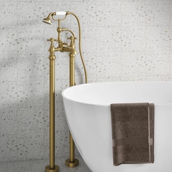 Beatrice Freestanding Bath Shower Mixer - Brushed Brass - Image 2