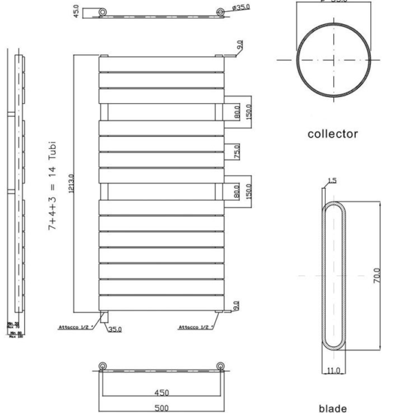 Hudson Reed Flat Panel Designer Radiator 1213 x 500mm - White - Image 2