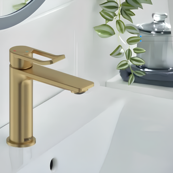 Bristan Saffron Eco Start Mini Basin Mixer - Brushed Brass - Image 2