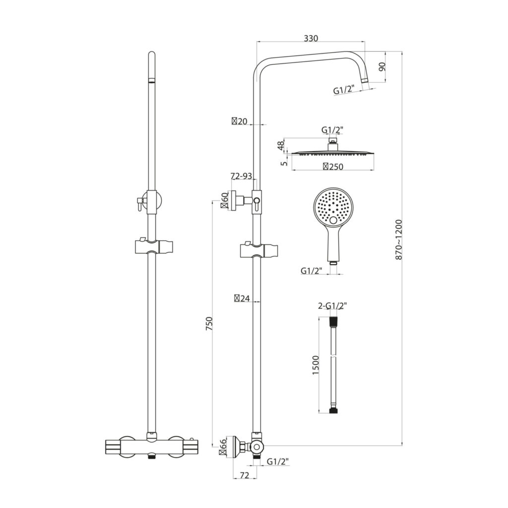 Messi Round Cool Touch Rigid Riser Shower - Image 3