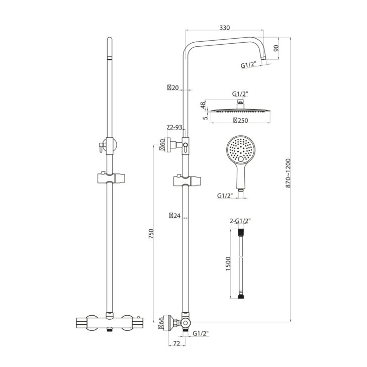 Messi Round Cool Touch Rigid Riser Shower - Image 3