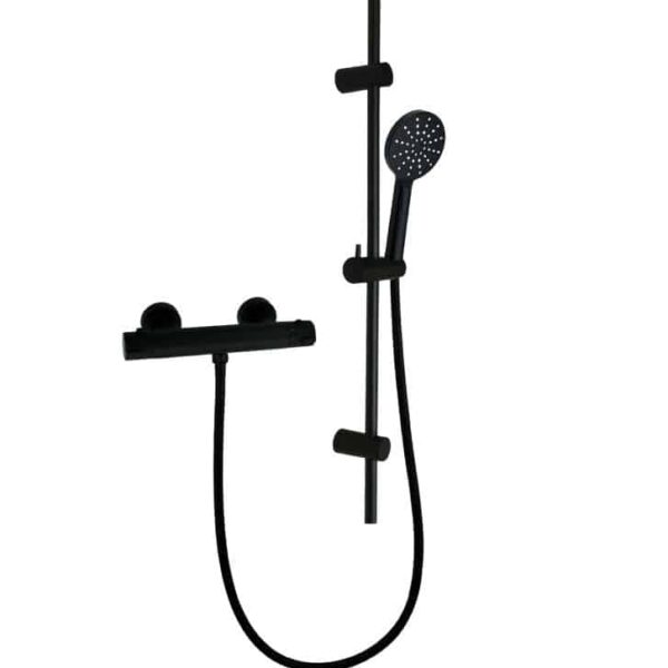Matt Black Round Thermostatic Bar With Shower Rail Kit