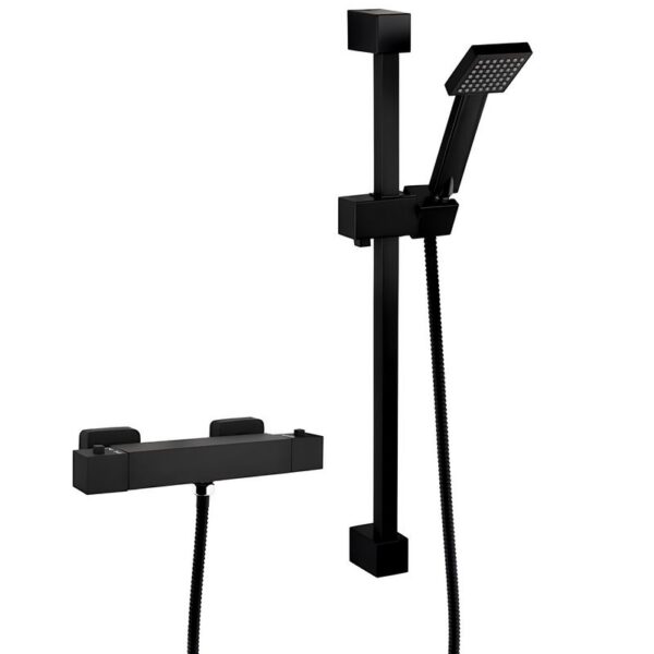 Square Matt Black Thermostatic Bar With Shower Slider Kit