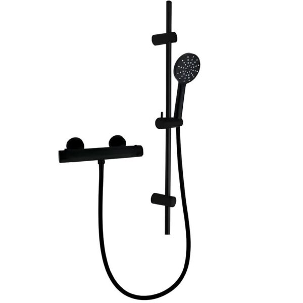 Matt Black Round Thermostatic Bar With Shower Rail Kit