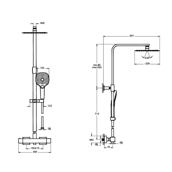 VitrA Aquaheat Bliss S 230 Thermostatic Shower Column - Image 3