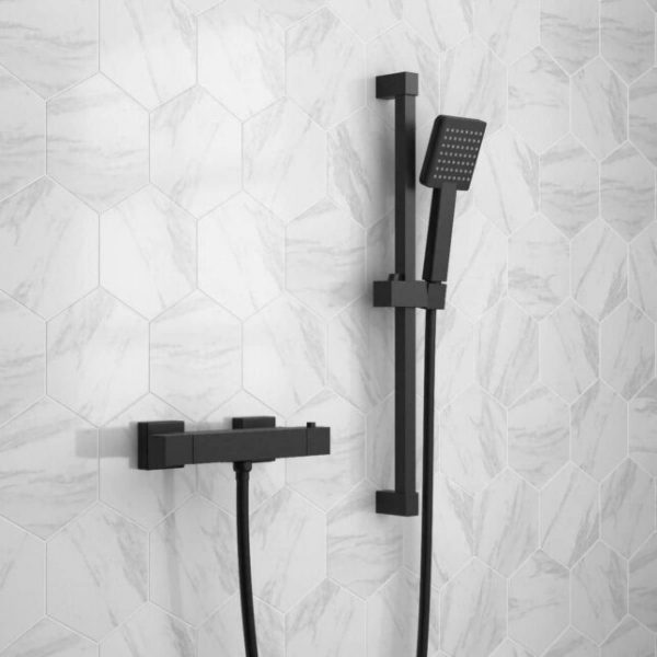 Square Matt Black Thermostatic Bar With Shower Slider Kit - Image 2