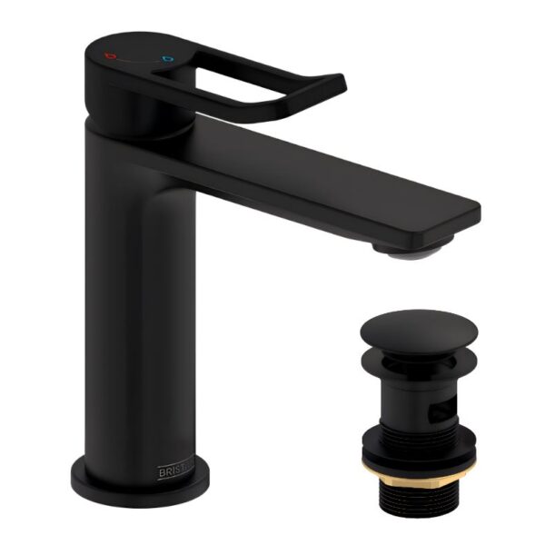 Bristan Saffron Eco Start Basin Mixer Tap with Clicker Waste - Black