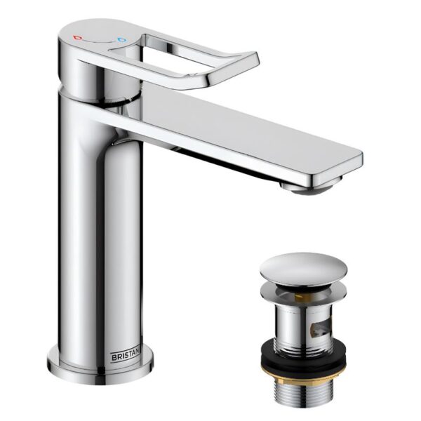 Bristan Saffron Eco Start Basin Mixer Tap with Clicker Waste - Chrome