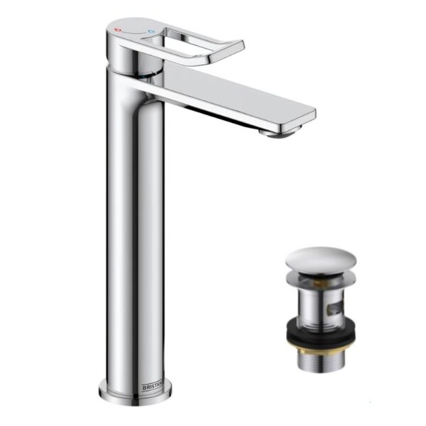 Bristan Saffron Chrome Eco start Tall Basin Mixer Tap with Clicker Waste