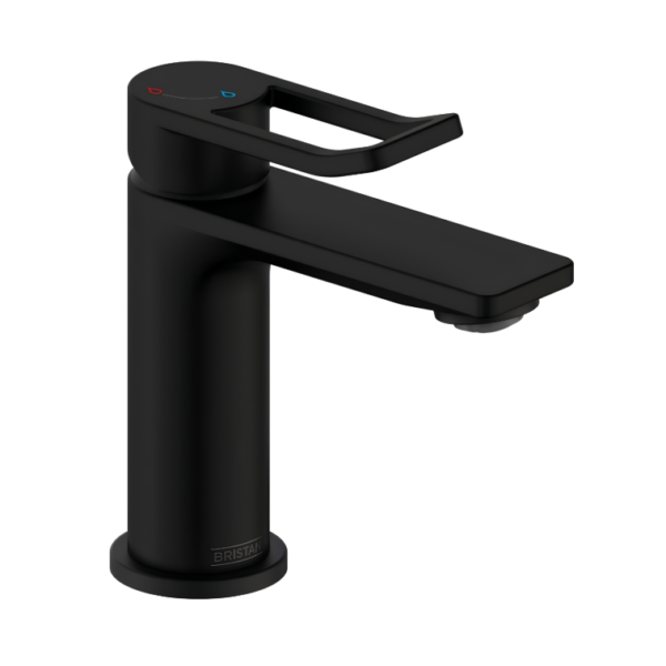 Bristan Saffron Eco Start Mini Basin Mixer Tap with Clicker Waste - Black