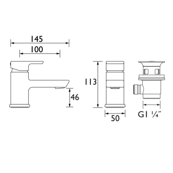 Bristan Cobalt Basin Mixer Tap with Clicker Waste - Black - Image 3
