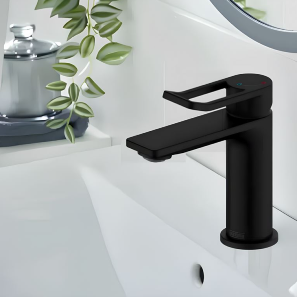 Bristan Saffron Eco Start Basin Mixer Tap with Clicker Waste - Black - Image 2