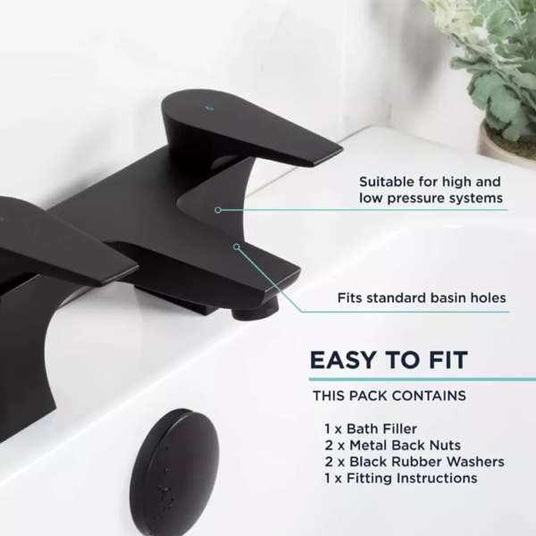 Bristan Hourglass Bath Filler Tap Pillar Mounted - Black - Image 3