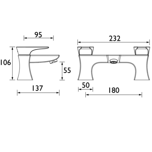 Bristan Hourglass Bath Filler Tap Pillar Mounted - Black - Image 4